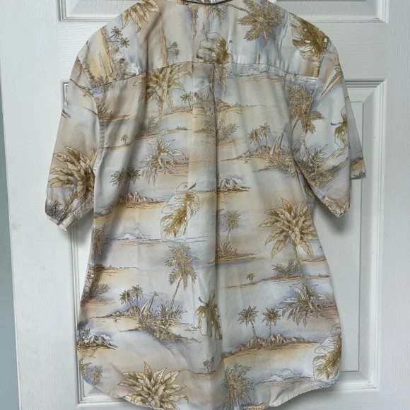 Tropical / Hawaiian David Taylor Cream and Gold Palm Print Shirt - Picture 3 of 5